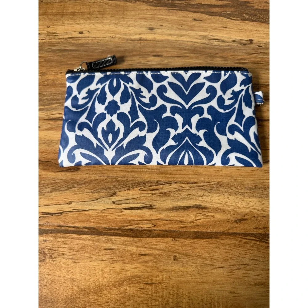 Scout Blue and White Damask Zipper Pouch Accessory Makeup Bag